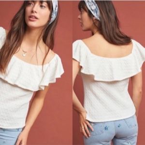 New Anthropologie Ivory Ruffle Off Shoulder  Shirt S